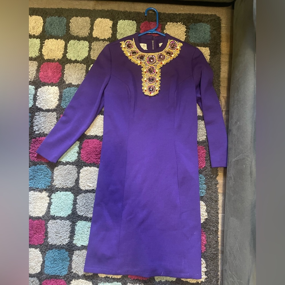 100% purple wool vintage cocktail dress- medium